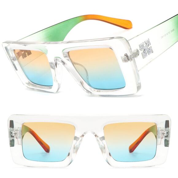 Luxury Clear & Multicolor Square Sunglasses Unisex Classy Exotic - Picture 1 of 3